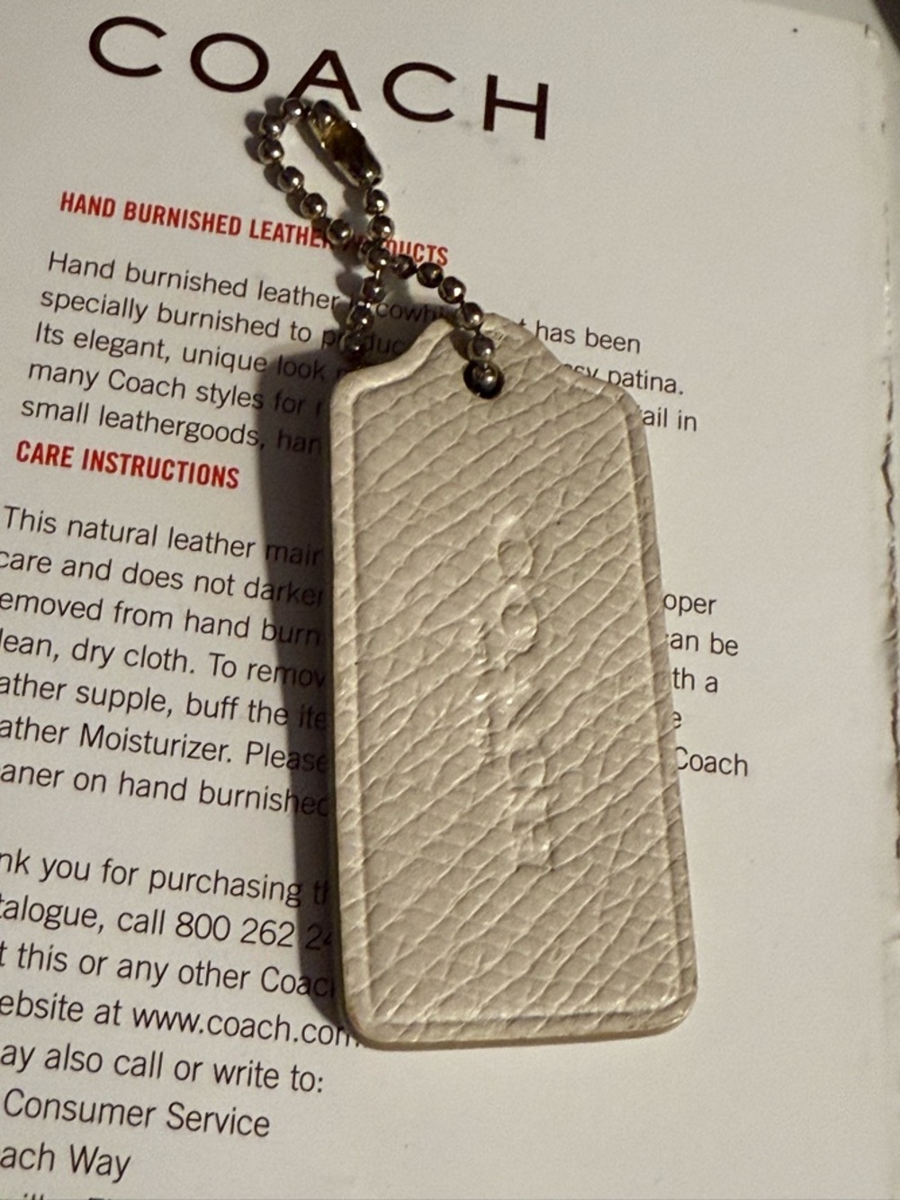Coach Pearl Pebbled Hangtag Replacement with Chain